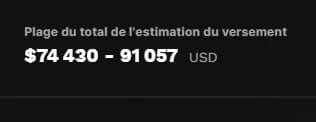 Portail créateur : estimation du versement entre 74 430 et 91 057 USD