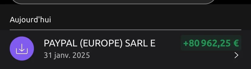 Relevé : PayPal (Europe) +80 962,25 €, 31 janvier 2025